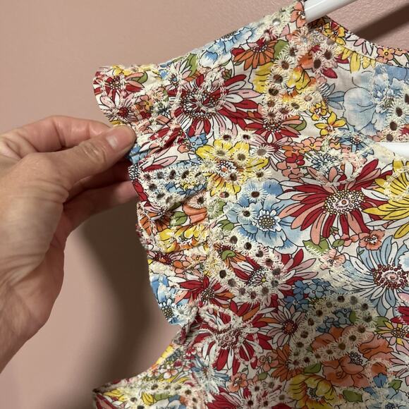 Solitaire Cotton Blouse LARGE Floral Eyelet Summer Chic Ruffle Cottage Boho - Picture 2 of 7